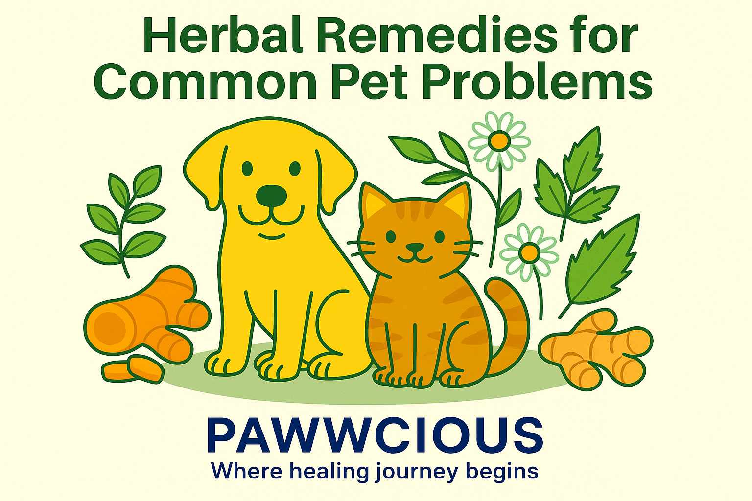 Natural healing for pets with turmeric, chamomile, neem, and ginger – by Pawwcious®.