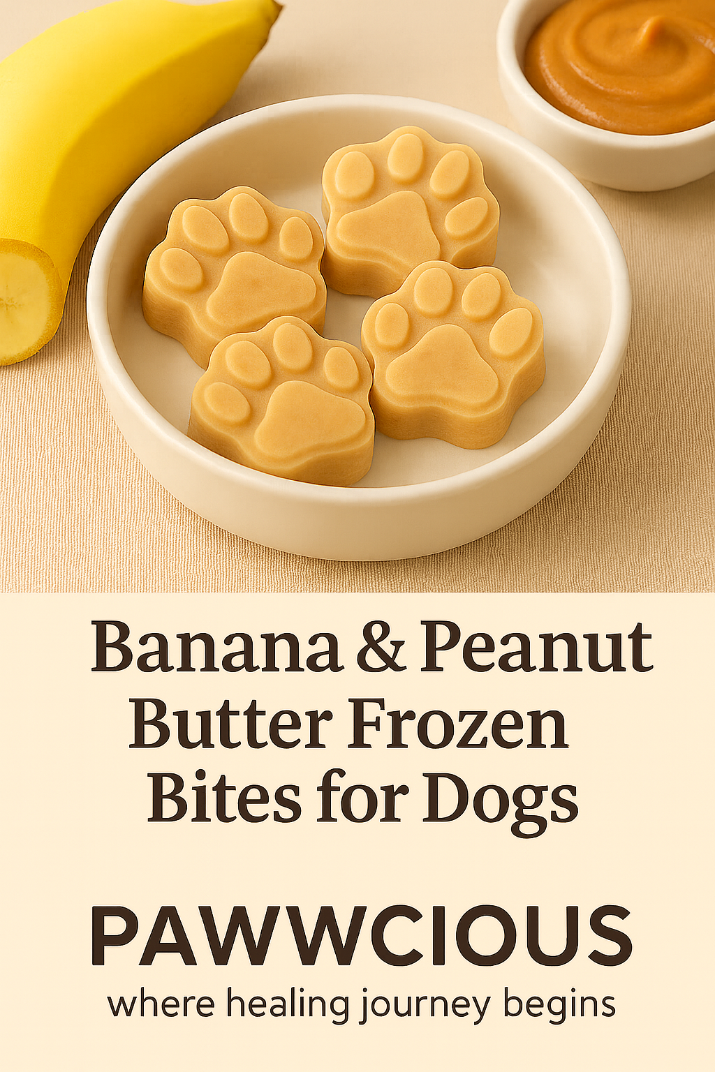 Pawwcious Banana & Peanut Butter Frozen Bites – homemade frozen dog treats with banana and peanut butter.