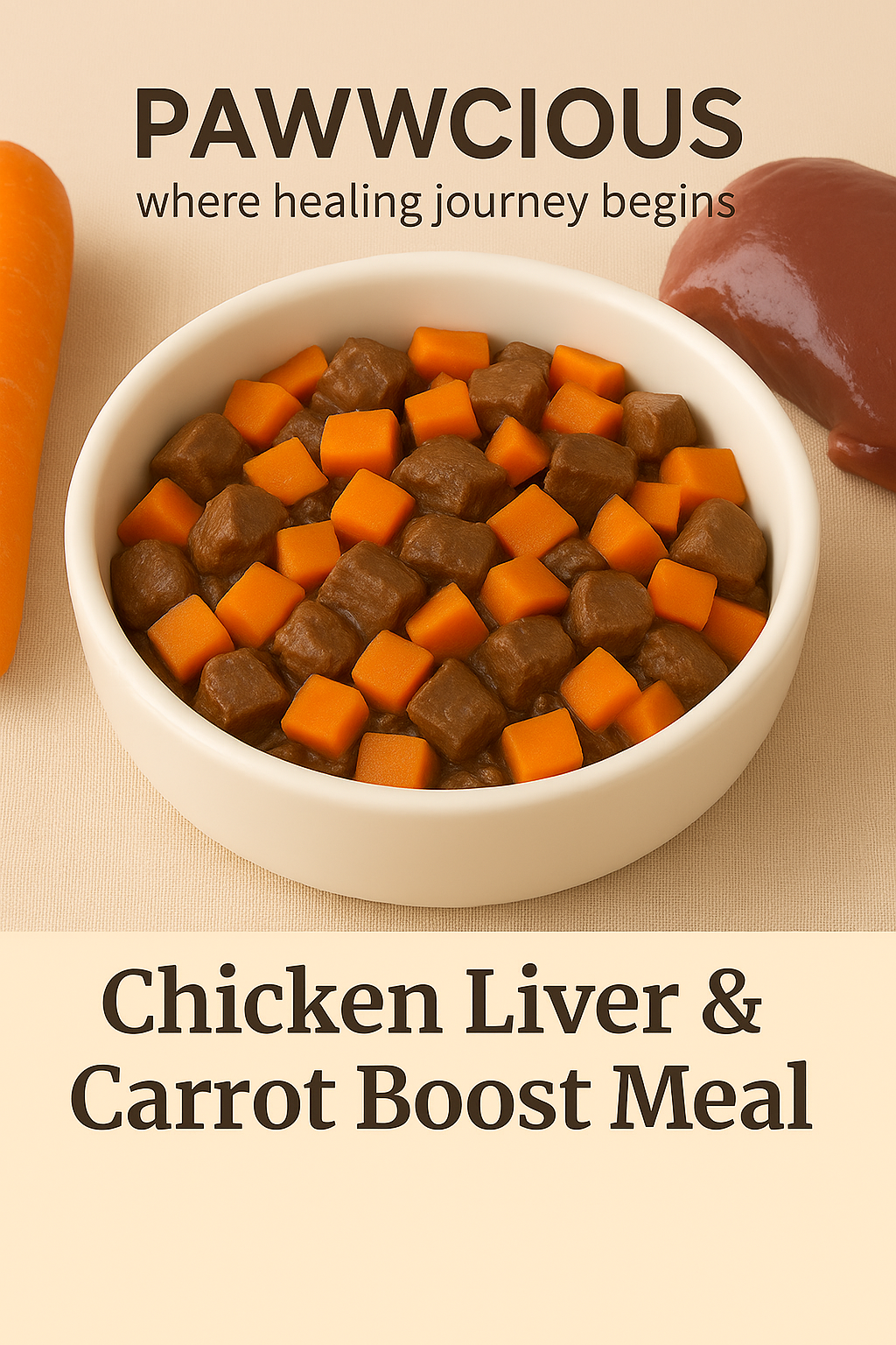 Pawwcious Chicken Liver & Carrot Boost Meal – iron and vitamin-rich homemade pet recipe.