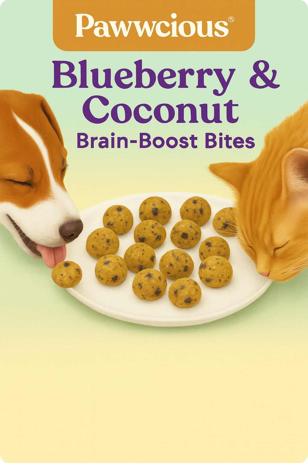Antioxidant-rich Blueberry & Coconut Brain-Boost Bites, a natural homemade snack to support your pet’s memory, energy, and coat health.