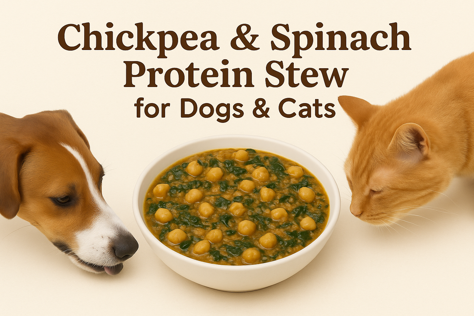 A hearty homemade stew with chickpeas, spinach, and rice — packed with plant-based protein for pets.