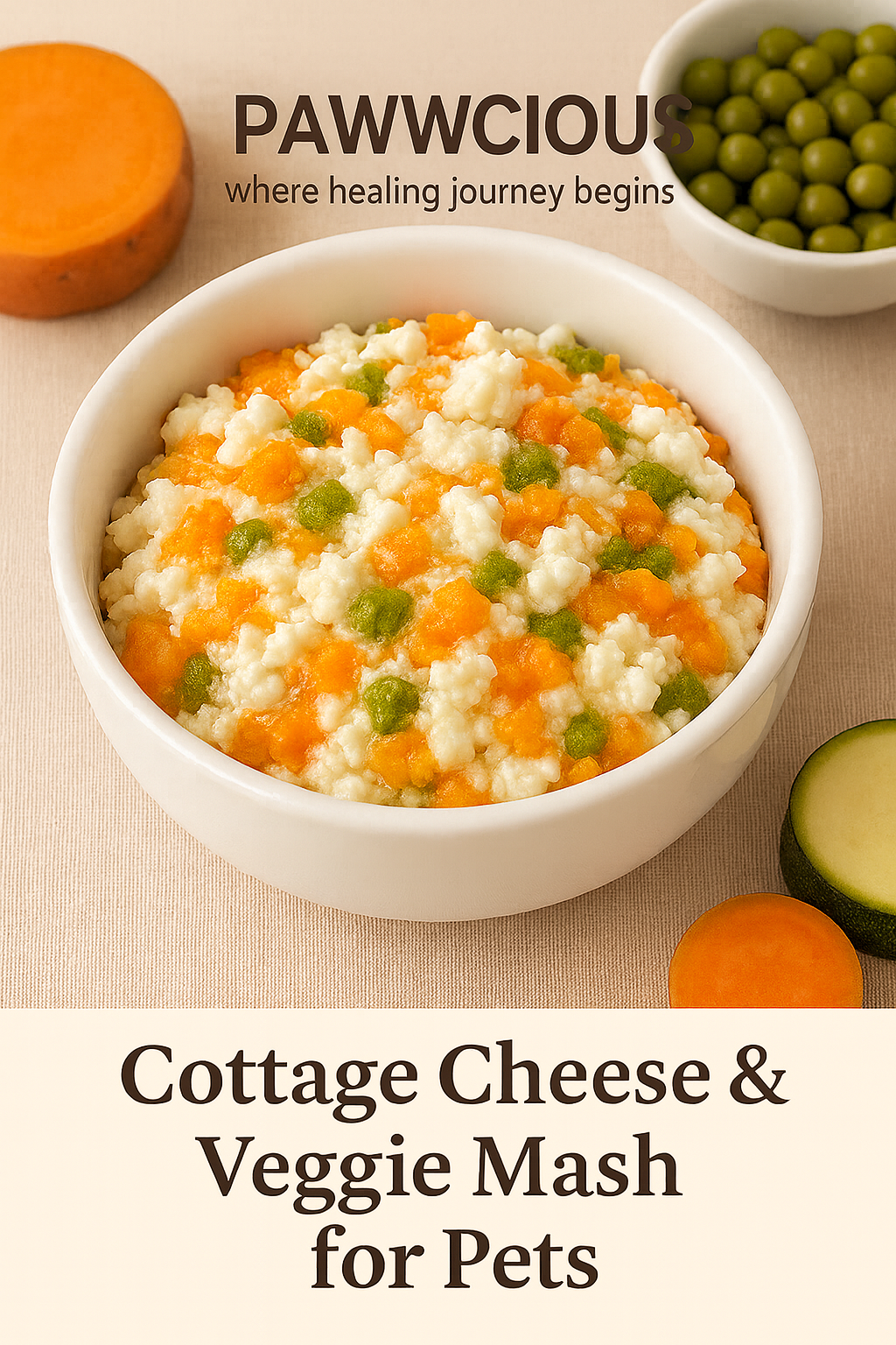 Pawwcious Cottage Cheese & Veggie Mash for Pets – homemade calcium and fiber-rich recipe for dogs and cats