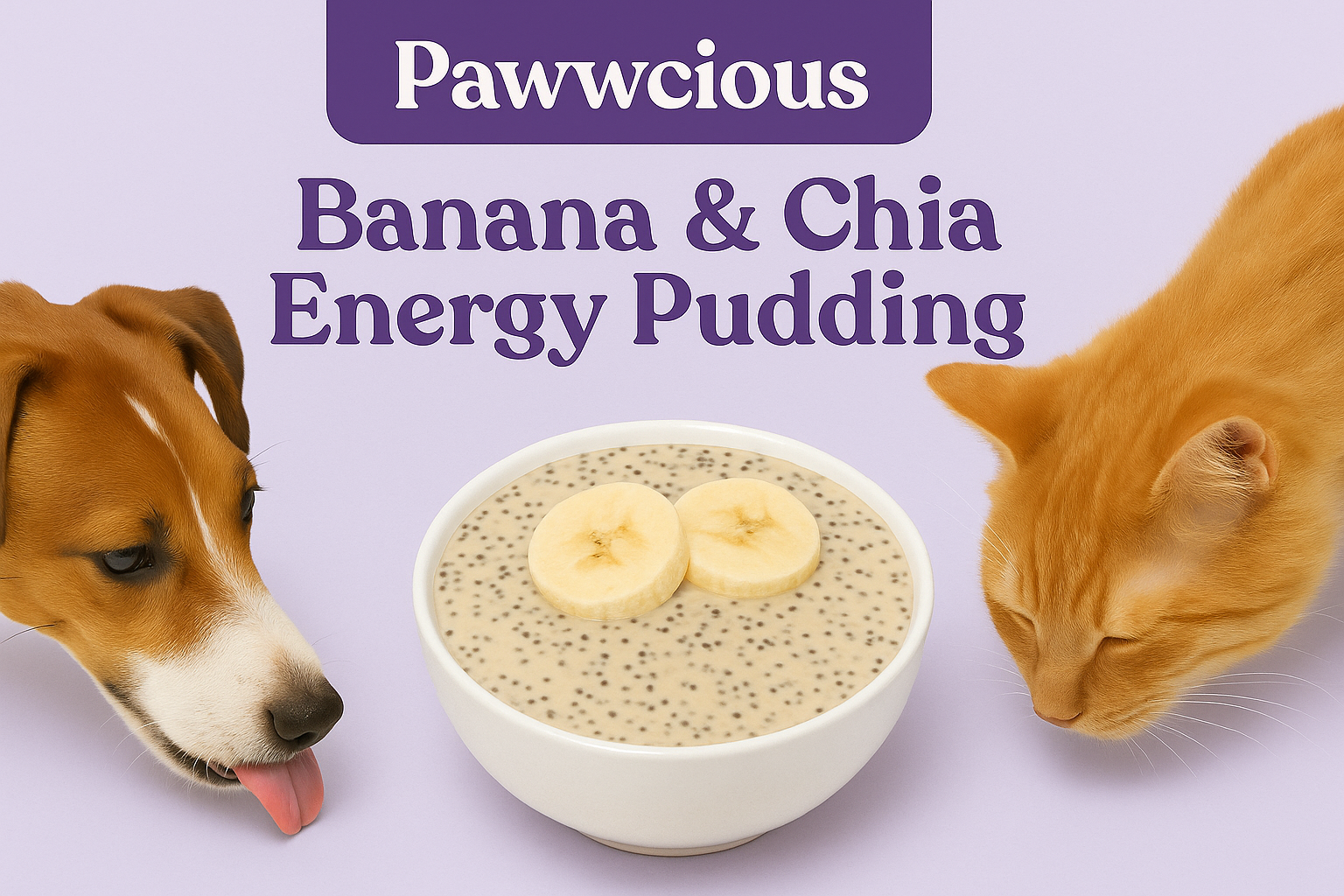 Dog and cat enjoying Banana & Chia Energy Pudding | Pawwcious® homemade pet recipe