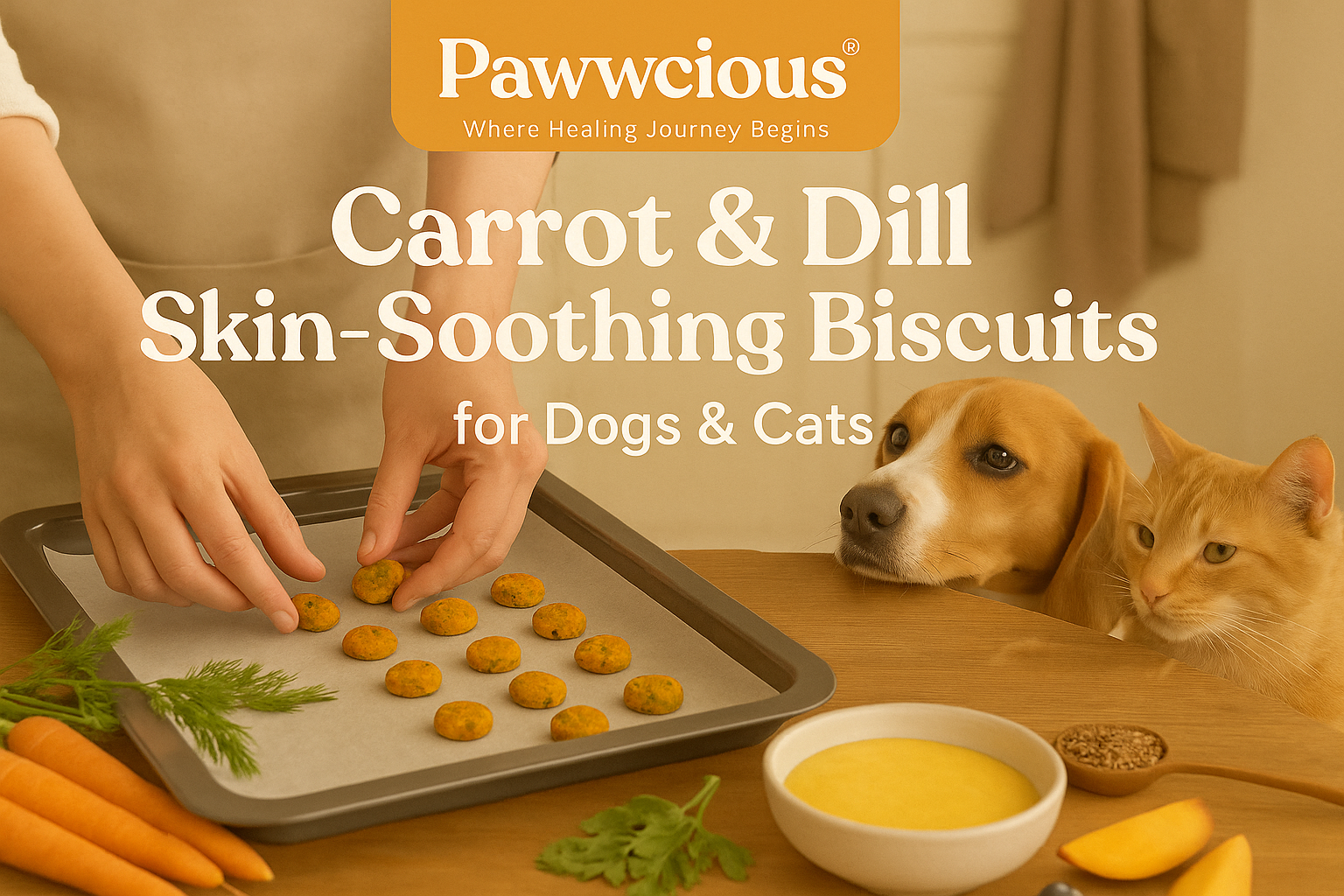Crunchy, herbal biscuits made with carrot and dill — crafted to support skin health and a radiant coat.