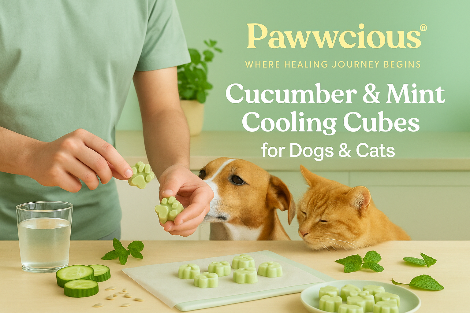 Hydrating frozen cubes made with cucumber, mint, and coconut water for hot days