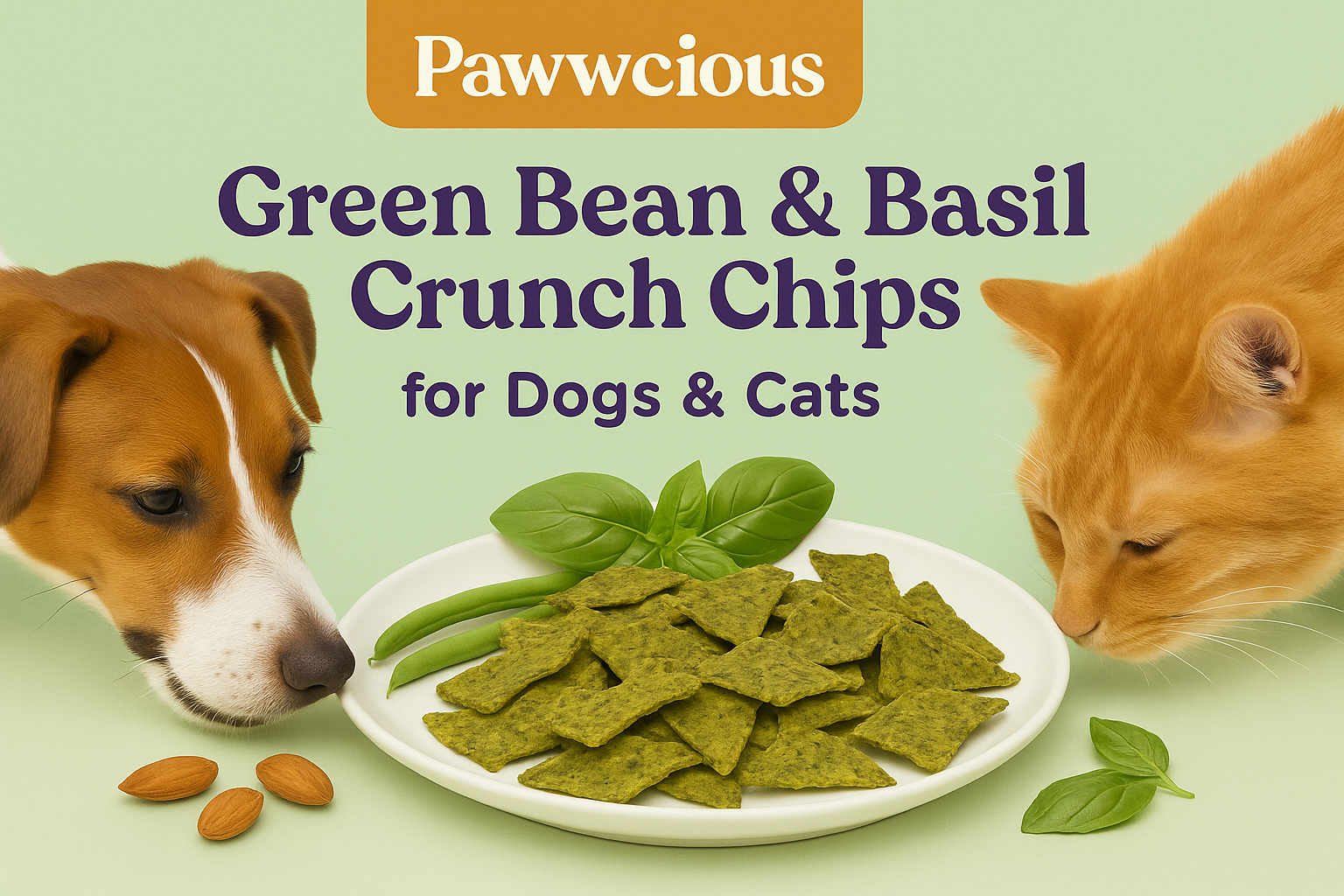 Light, crispy veggie chips made with green beans and basil — a guilt-free homemade snack for pets.