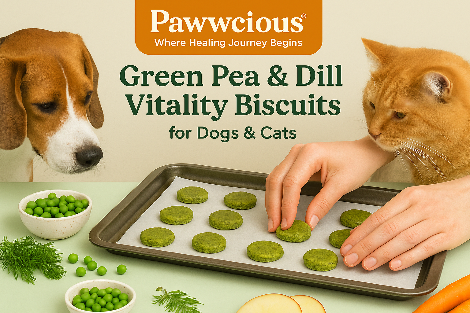 Homemade pea and dill biscuits that energize your pets naturally — protein-packed and digestion-friendly.