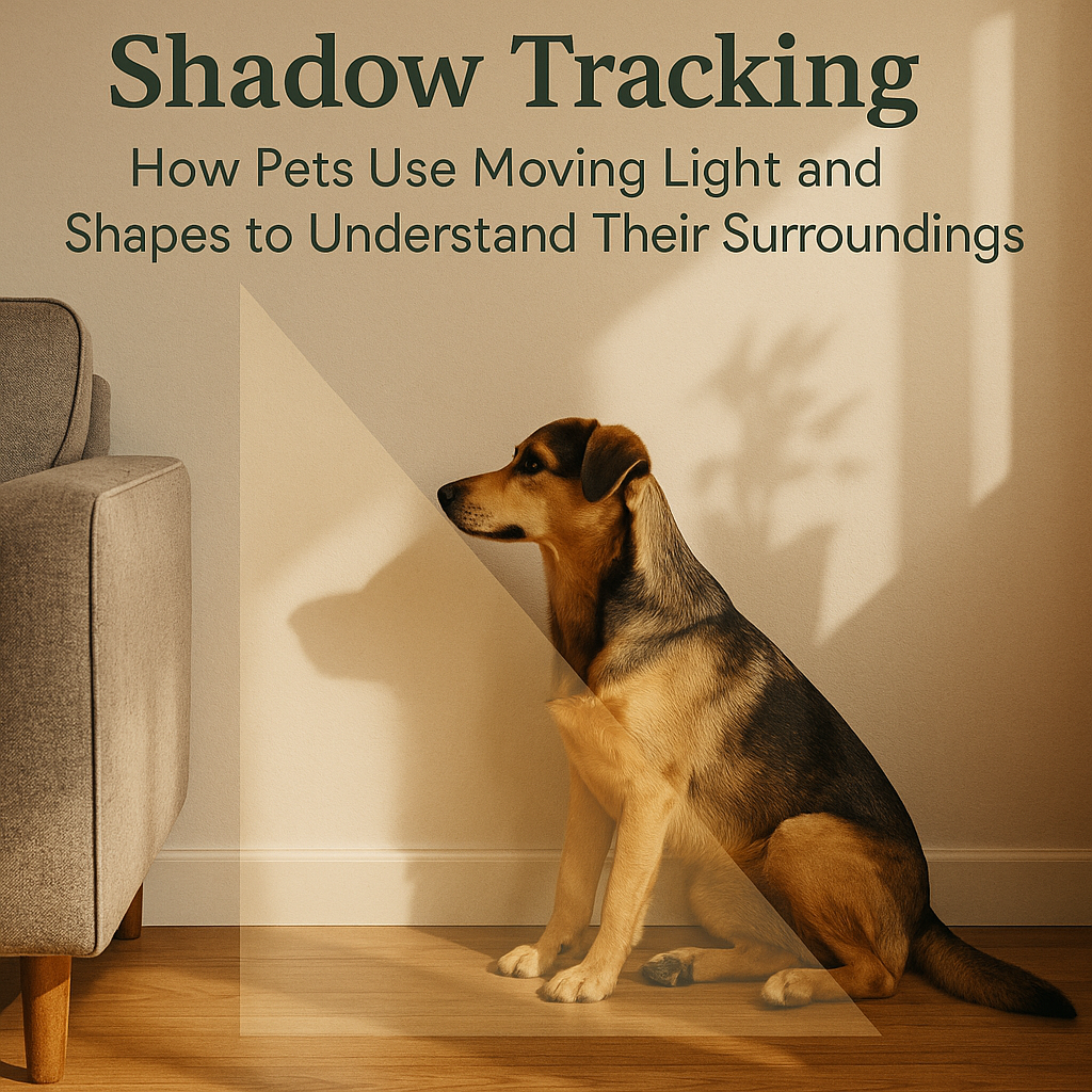 Dog watching a moving shadow on a wall, interpreting shifting light as environmental cues – Pawwcious®