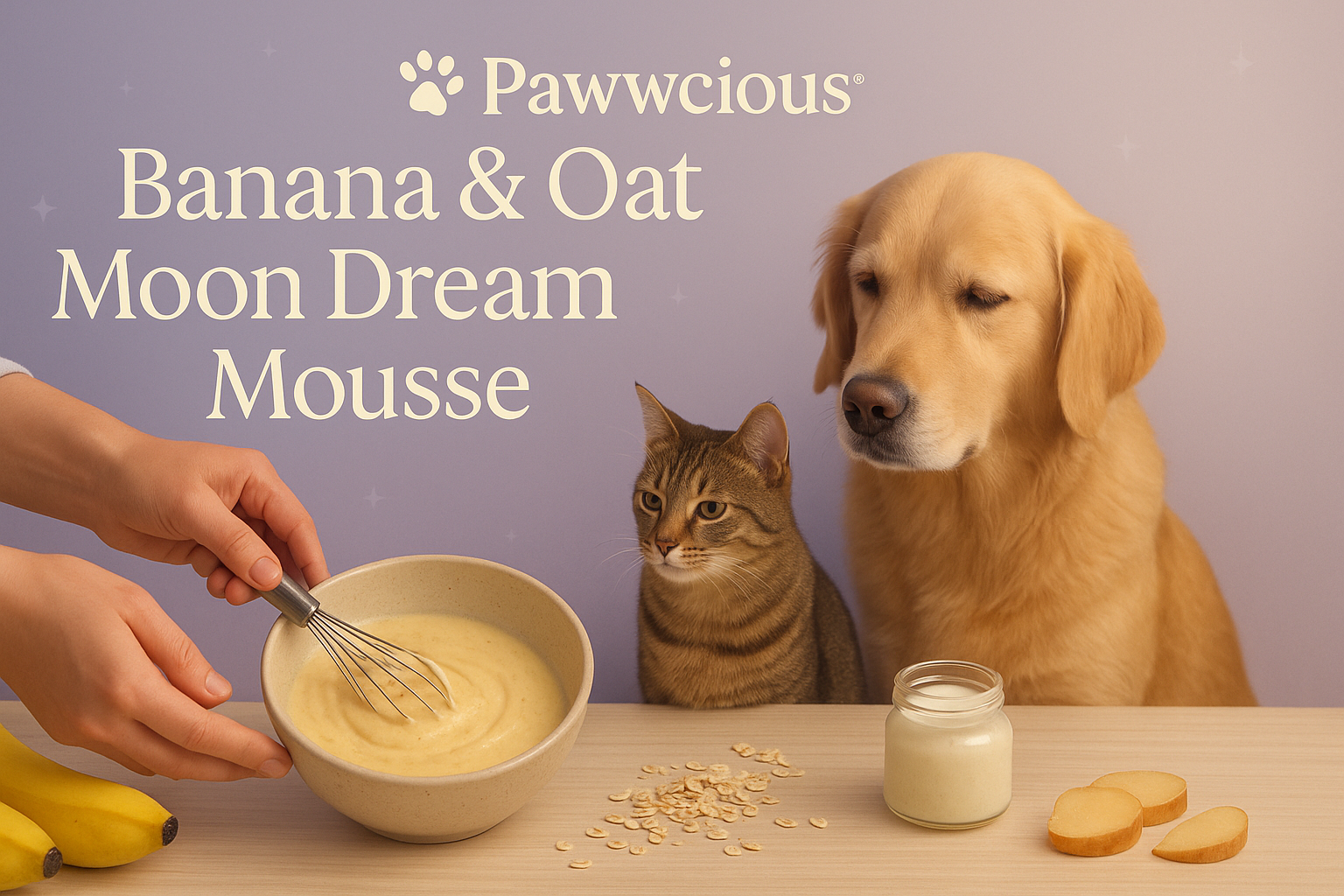 A soothing bedtime mousse made with banana and oats — crafted by Pawwcious® to comfort your pet’s tummy and mind before sleep.