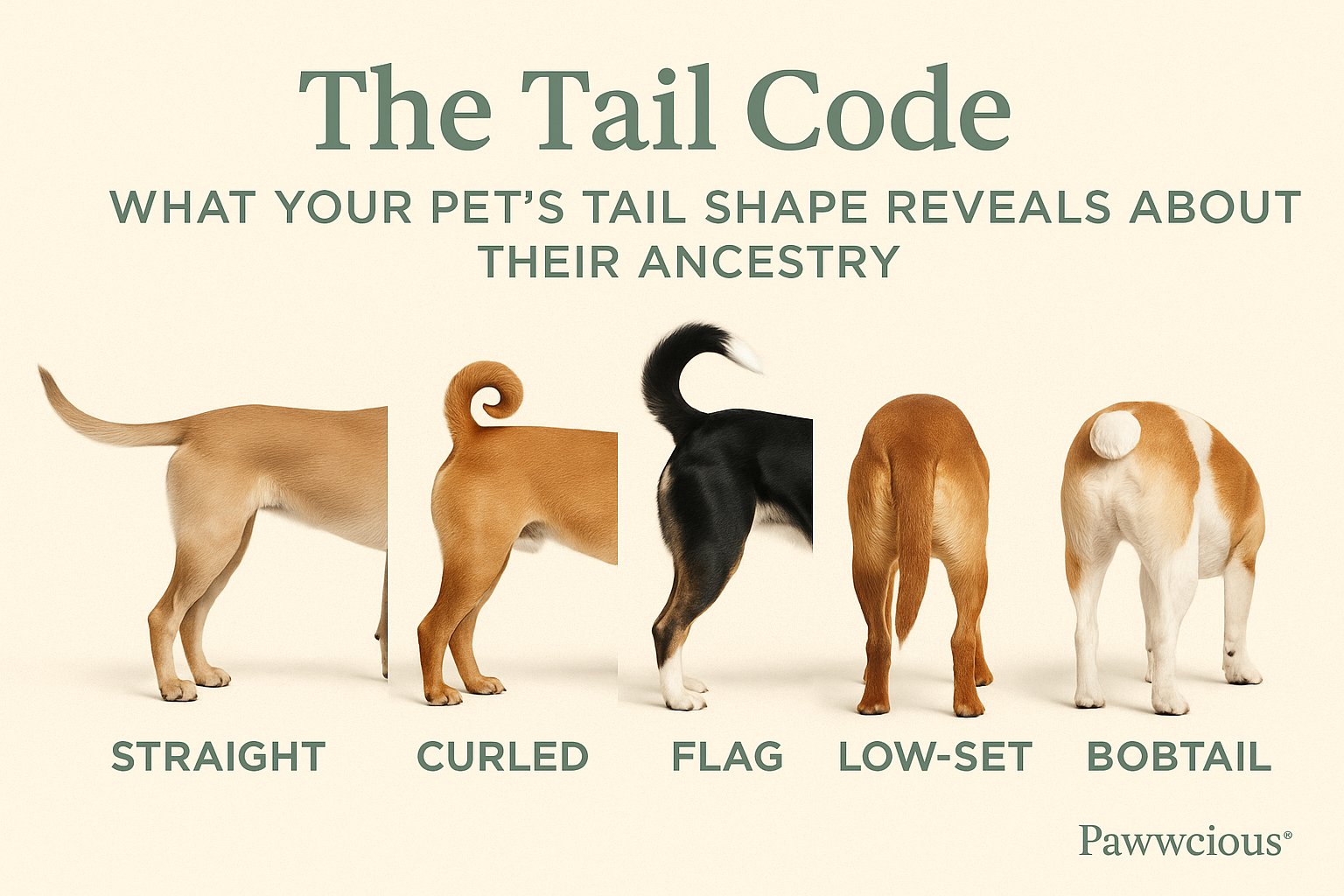 Dog tail shapes showing genetic differences and ancestral traits – Pawwcious®