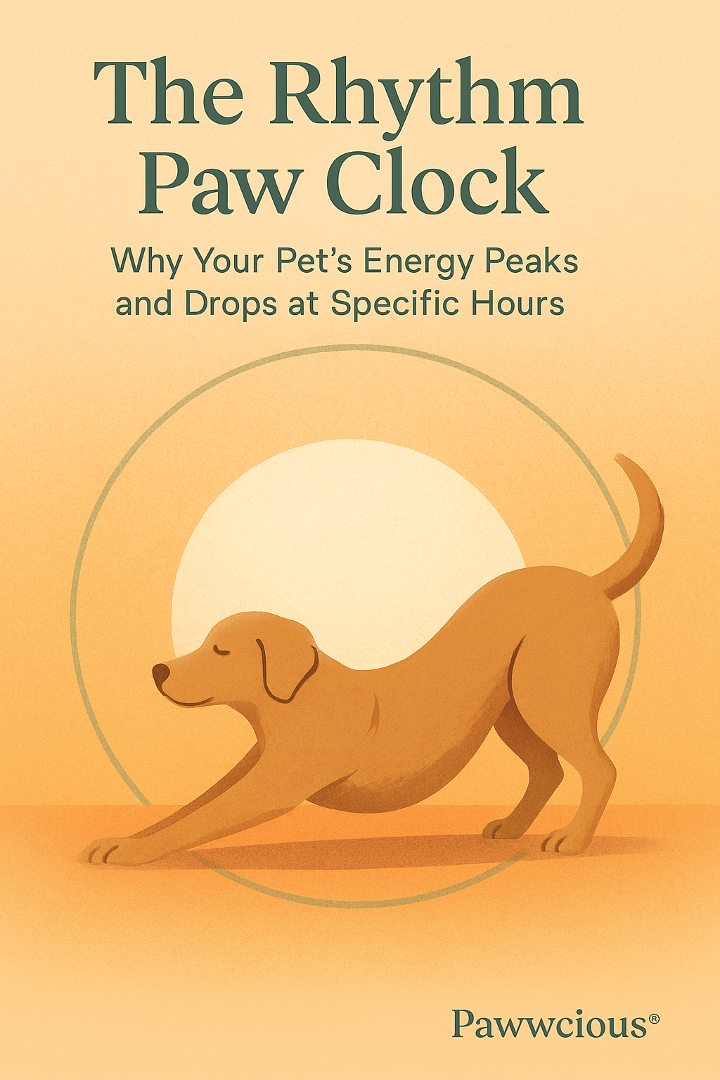 Dog stretching at sunrise, symbolizing natural energy rhythms influenced by biological clocks – Pawwcious®