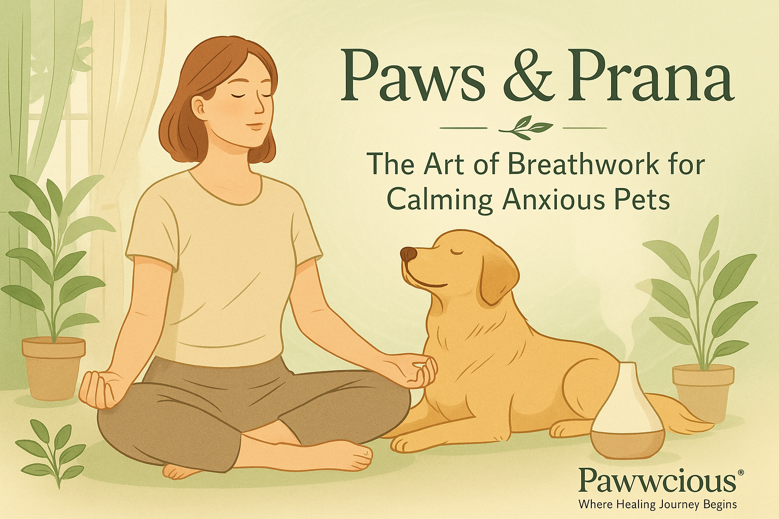 Dog sleeping peacefully beside herbal oils and lavender flowers showing Pawwcious® aromatherapy for pets