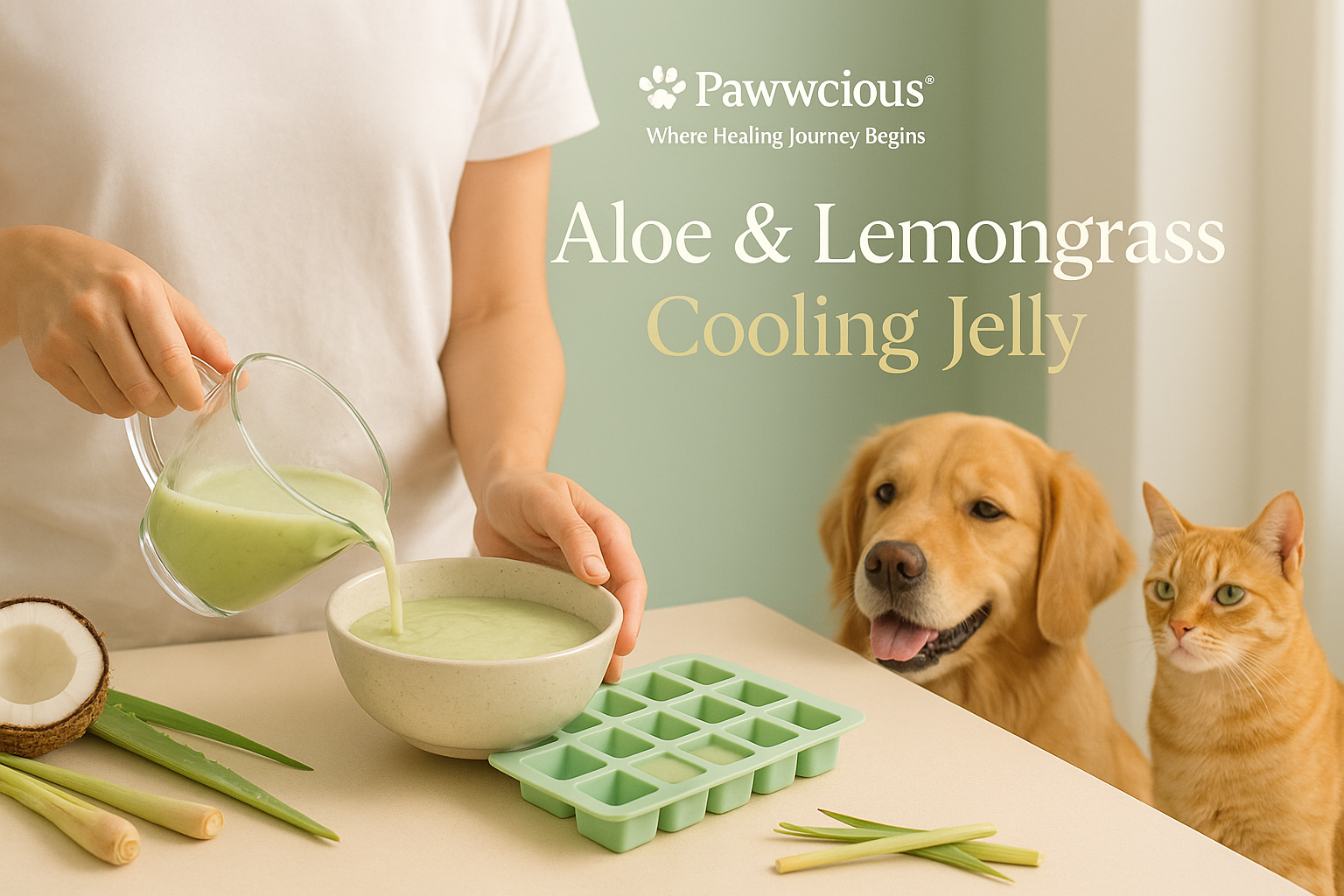 A cooling summer jelly crafted from aloe, coconut water, and lemongrass — the Pawwcious® way to hydrate and soothe naturally.