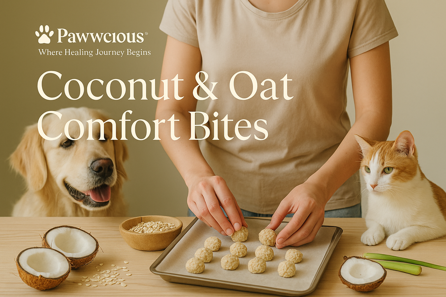 Soft, soothing oat and coconut bites that comfort the tummy and calm the soul — handcrafted with love by Pawwcious®.