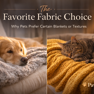 Dog and cat resting on different blankets and textures indoors, showing fabric preference and emotional comfort — Pawwcious®