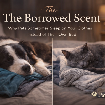 Border Collie and Russian Blue cat resting on owner's clothes indoors showing scent comfort behavior — Pawwcious®