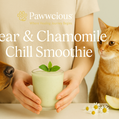 A calming pear and chamomile smoothie to relax, hydrate, and ease your pet into gentle rest — crafted by Pawwcious®.