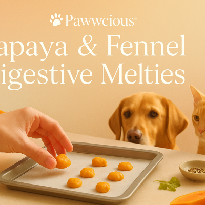 Soft, soothing melt-in treats made with papaya and fennel — crafted by Pawwcious® for natural digestive comfort.