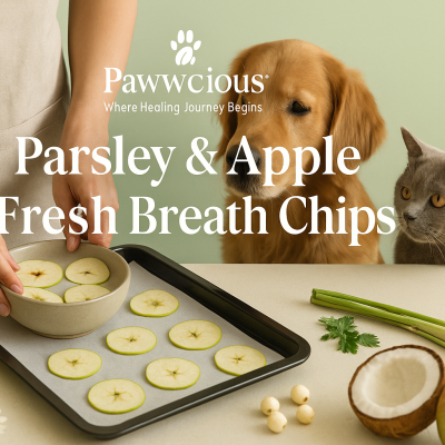 Light and crunchy apple-parsley chips that freshen breath naturally — a Pawwcious® recipe made with love.